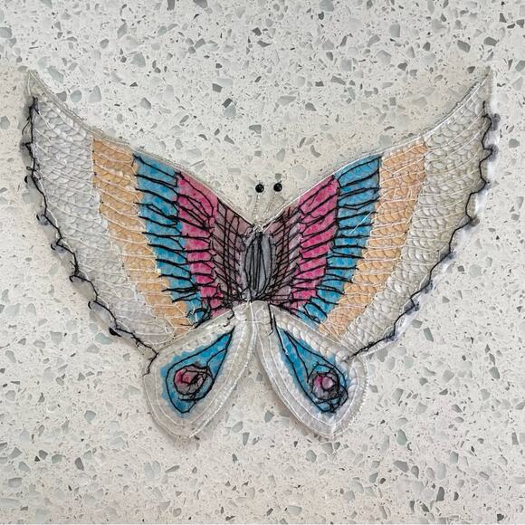 Vintage Butterfly Sequin Patch Large Light Blue Turquoise & Dark Blue - Picture 3 of 7